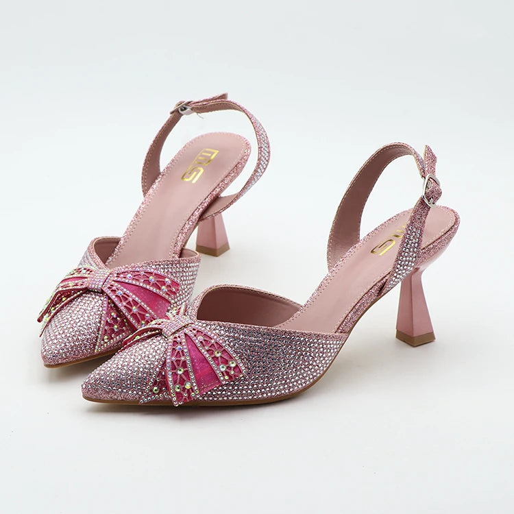 Y 7.5cm Female slippers Shallow New Style Closed Pointed Toe Single Fine Heels Shoes Rhinestone Women's Heeled Sandals