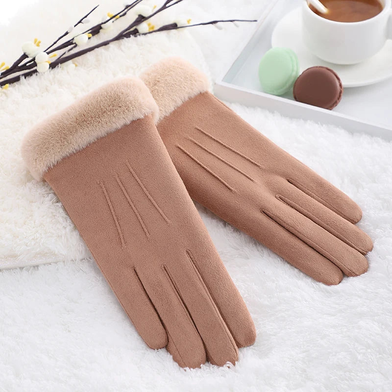 Fashionable Thicken Fleece Gloves Winter Warm Women Gloves