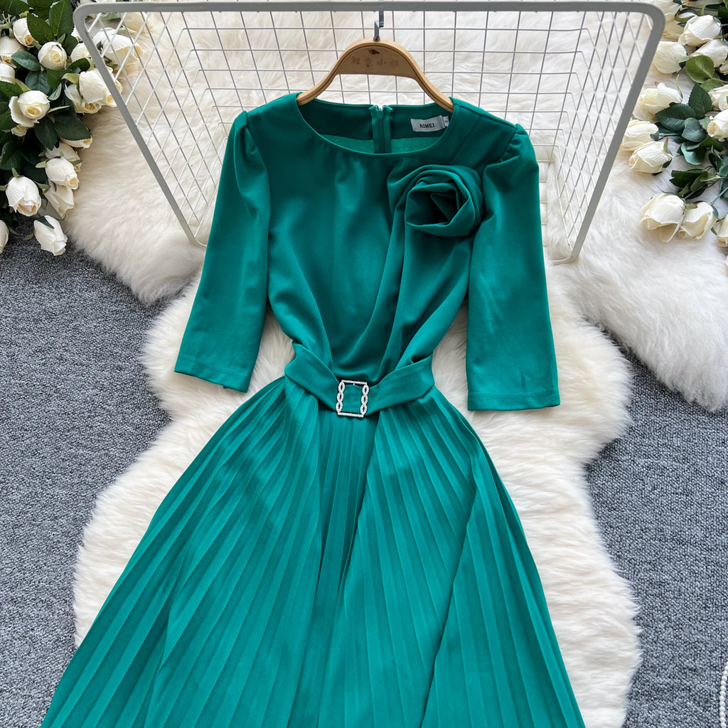 Plus Size Summer Elegant Pleated Midi Dress For Women Empire 3D Lace Vestidos