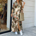 Elegant Letter Print Women Long Dress 2020 Spring Summer Long Sleeve Maxi Dress Casual Female Button Split Party Dress Vestidos