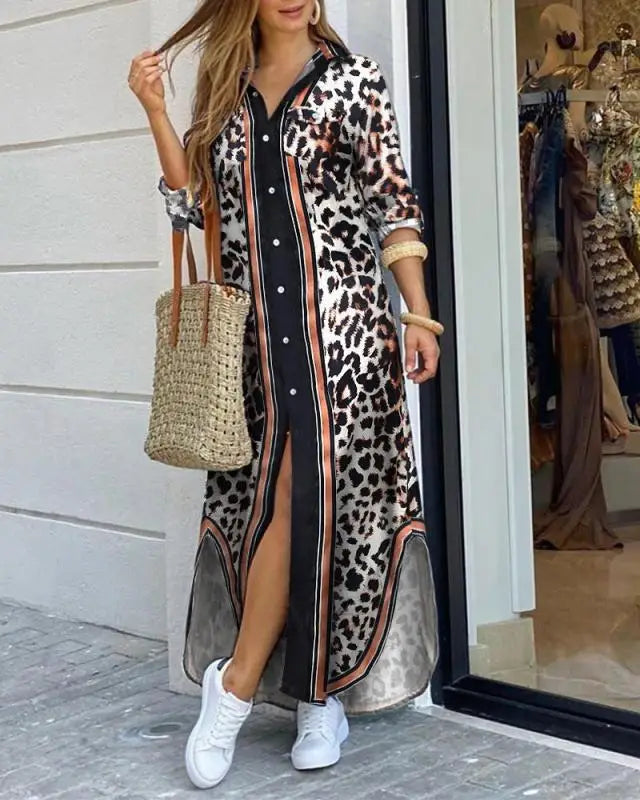 YQY1206 Hot Selling Spring and Summer Fashion Long Sleeve Loose Dress Printed Maxi Dress Ladies Fall Dresses for Women
