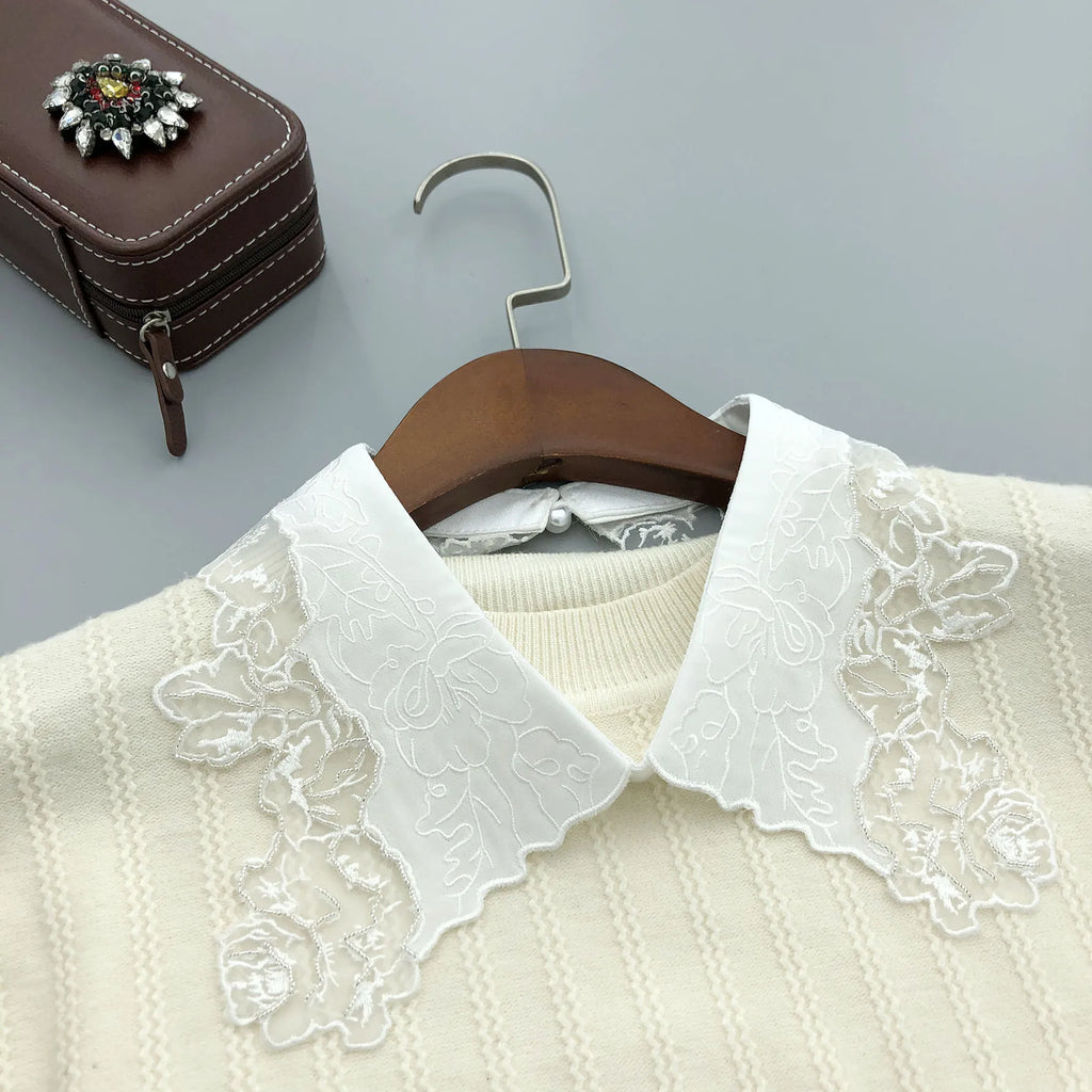Detachable Lace Embroidered Fake Collar Beaded Floral Choker Neckline Decoration for Women Girls Wedding Accessory
