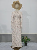 2024 Wholesale Loose Lace up Fragmented Flower Dress Long Sleeved Slim Fit A-Line Dress Dubai Abaya Casual Maxi Dress
