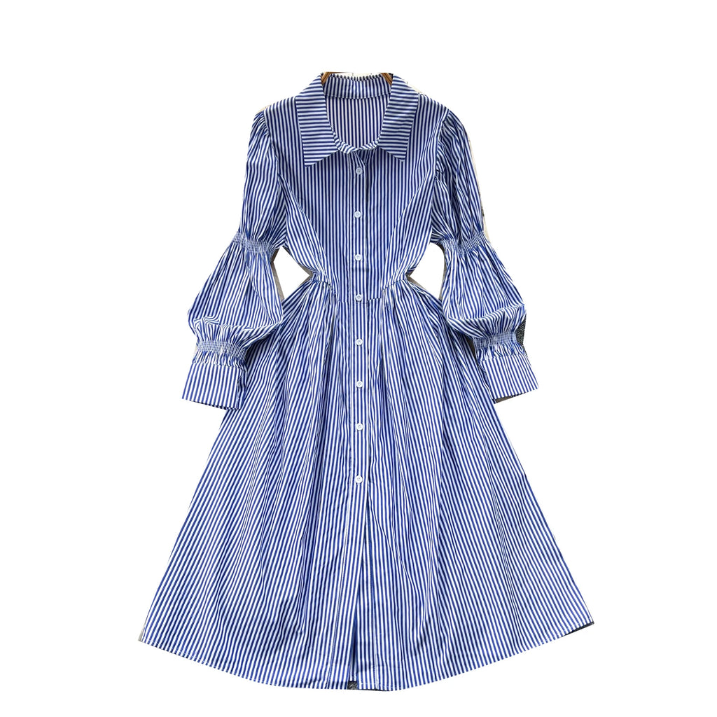 2025 Spring Korean Midi Dress For Women Puff Sleeve Empire Lace Dress