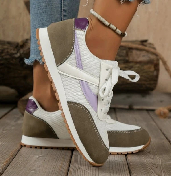 2026 Large Size Sneakers Round Head Ladies Front Lace Color Matching Shoes Women