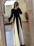 Women's Full Sleeve Maxi Dress Elegant Vintage Evening & Party Kaftan with Hijab Casual Dubai & Turkey Style Solid Pattern