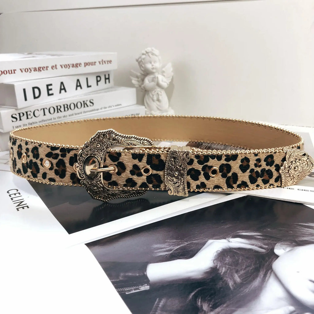 Sub Culture High Grade Retro PU Belt Vintage Style Leopard Print Belt Factory Direct Sales Belt for Women