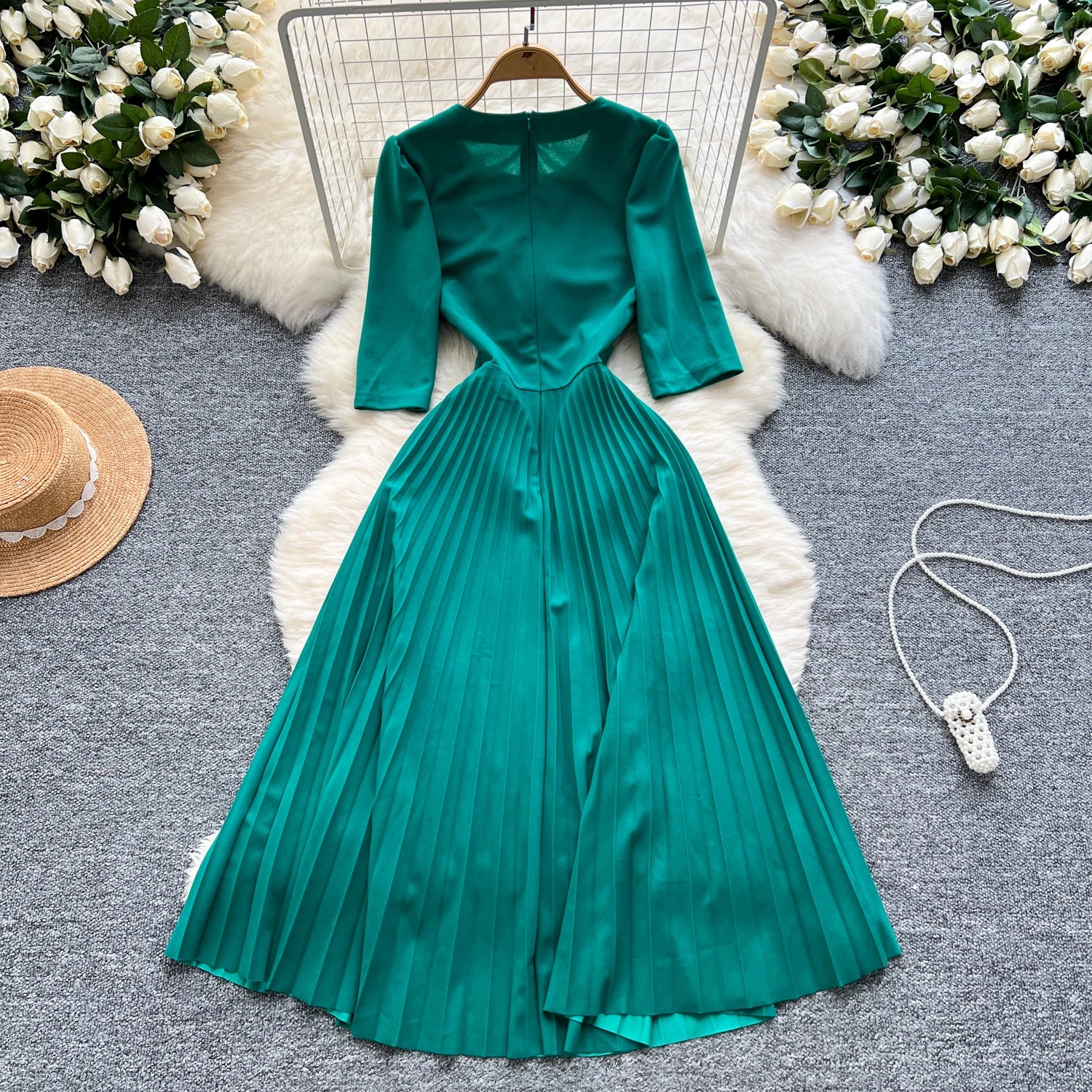 Plus Size Summer Elegant Pleated Midi Dress For Women Empire 3D Lace Vestidos