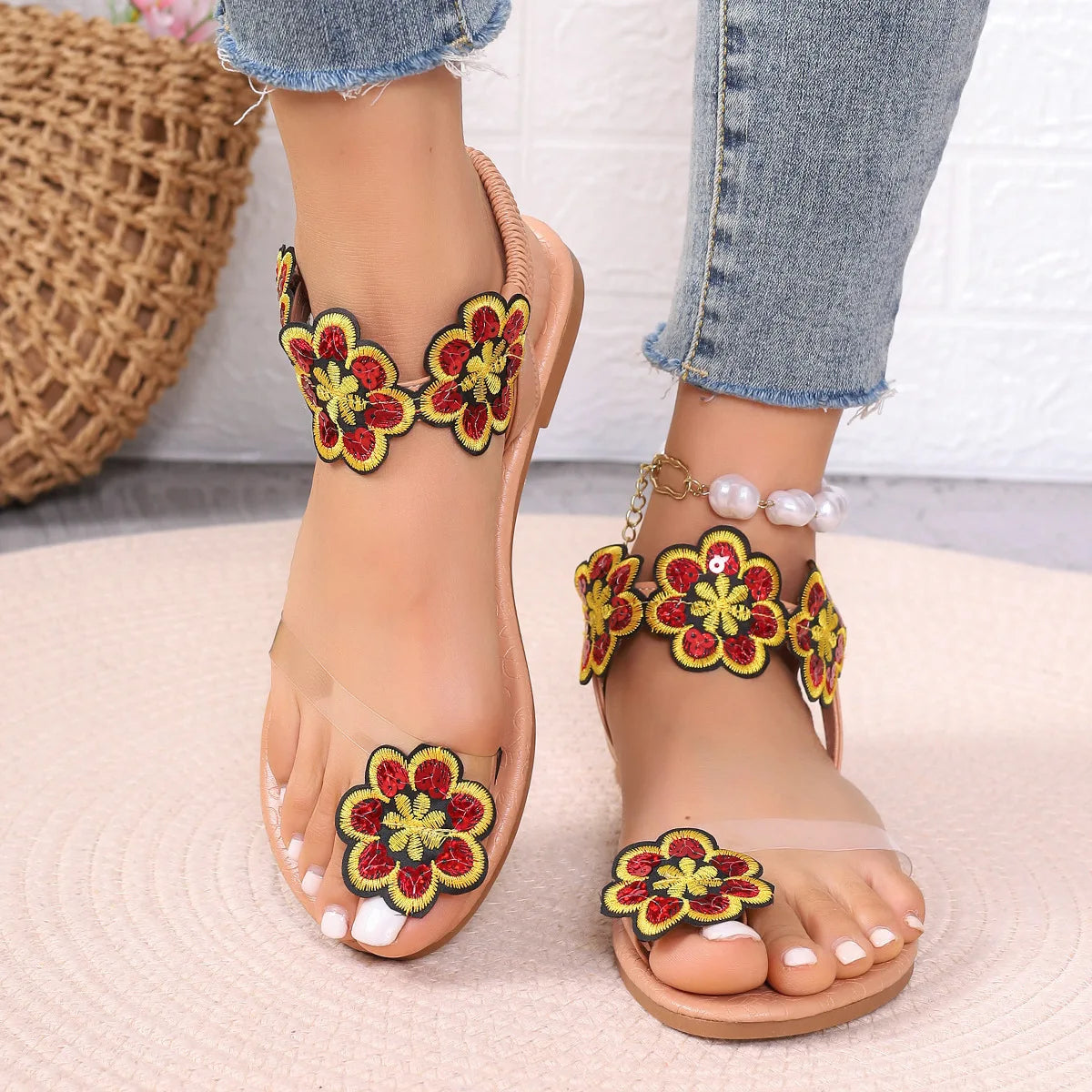 Colorful Flat Ethnic Beach Sandals