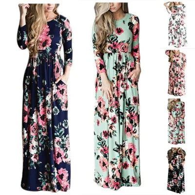 2025 Summer Women Elegant Floral Print Maxi Dress White Beach Women Evening Party Long Dress Plus Size Women Casual Dresses