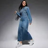 Y218616 Trendy Plus Size Jeans Dresses Women Casual Lapel Long Sleeve Button Slit Denim Dresses for Women Maxi Dress Ladies