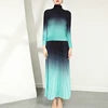 Fast Delivery Clothing Pleat Printed Gradient Color Women 2 Pieces Set Long-sleeve Shirt and Printed Long Pleated Skirt Set