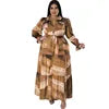 Y218285 High Quality Plus Size Long Dresses Women Casual Long Sleeve Turn-down Colar Printed Maxi Dress Ladies Dress