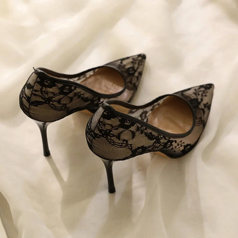 Lace Mesh Pointed Toe Stiletto Heels