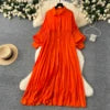 2025 Spring Vintage Slim Midi Dress For Women Lantern Sleeve Empire Shift Lace Dress