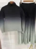 Fast Delivery Clothing Pleat Printed Gradient Color Women 2 Pieces Set Long-sleeve Shirt and Printed Long Pleated Skirt Set