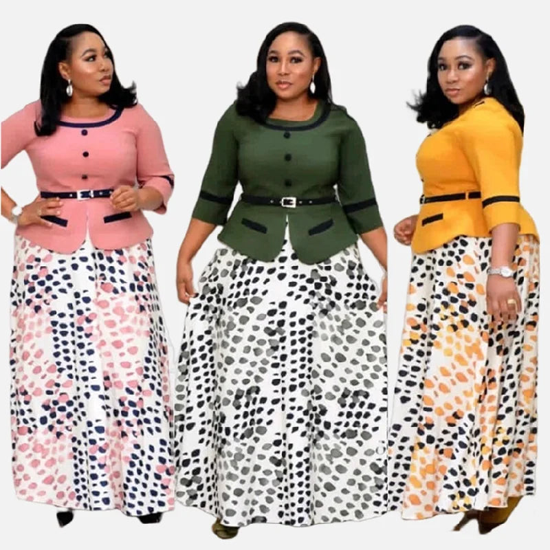 CFA6551 High Quality African Dresses for Women Clothing Printed O Neck 3/4 Sleeve Plus Size Dresses 4XL 5XL 6XL 7XL Maxi Dress
