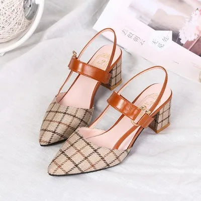 Plus Size 34-42 Women Beige Plaids Single Shoes Suede Sandals Dropship