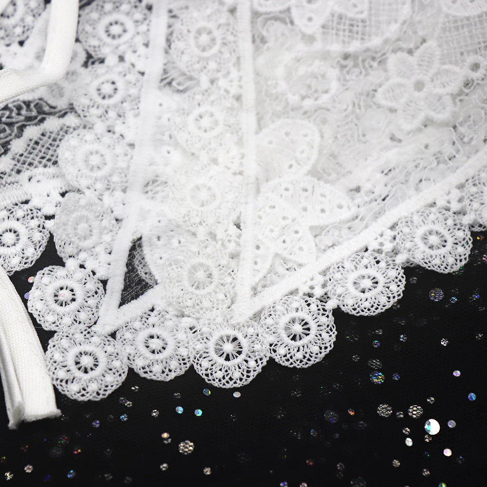 Fashion Front Tie White O-Neck Detachable Embroidery Flower Fake Collar