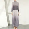 Fast Delivery Clothing Pleat Printed Gradient Color Women 2 Pieces Set Long-sleeve Shirt and Printed Long Pleated Skirt Set