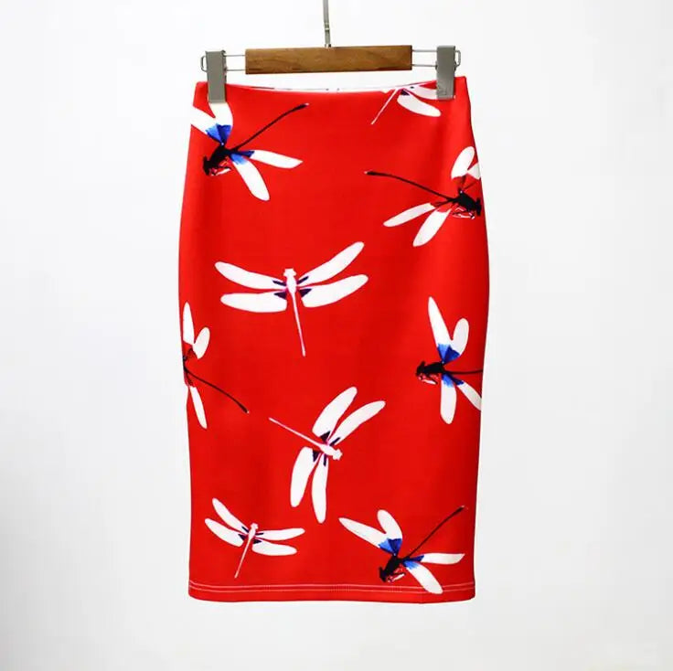 Fashion Midi Skirt For Women Flora Printed High Waist Pencil Skirt Female Causal Flower Bodycon Skirt With Slit