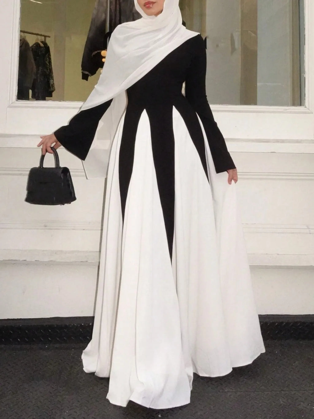 Women's Full Sleeve Maxi Dress Elegant Vintage Evening & Party Kaftan with Hijab Casual Dubai & Turkey Style Solid Pattern
