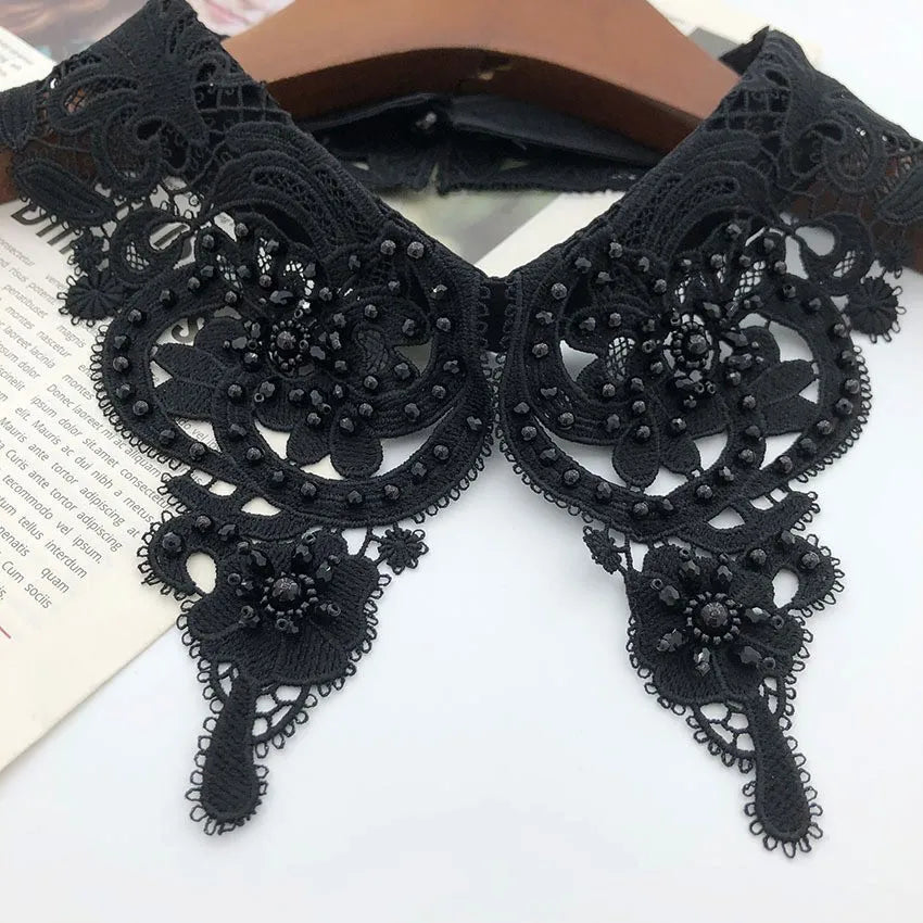 LHY Fashion Detachable Peter Pan Fake Collar for Women Choker Necklace Beaded Pearl Rhinestone Lace Applique Accessory