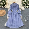 2025 Spring Korean Midi Dress For Women Puff Sleeve Empire Lace Dress