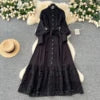 Vintage Tunic Bandage Casual Midi Dress For Women Lantern Sleeve Empire Patchwork Hollow Out Lace Dress