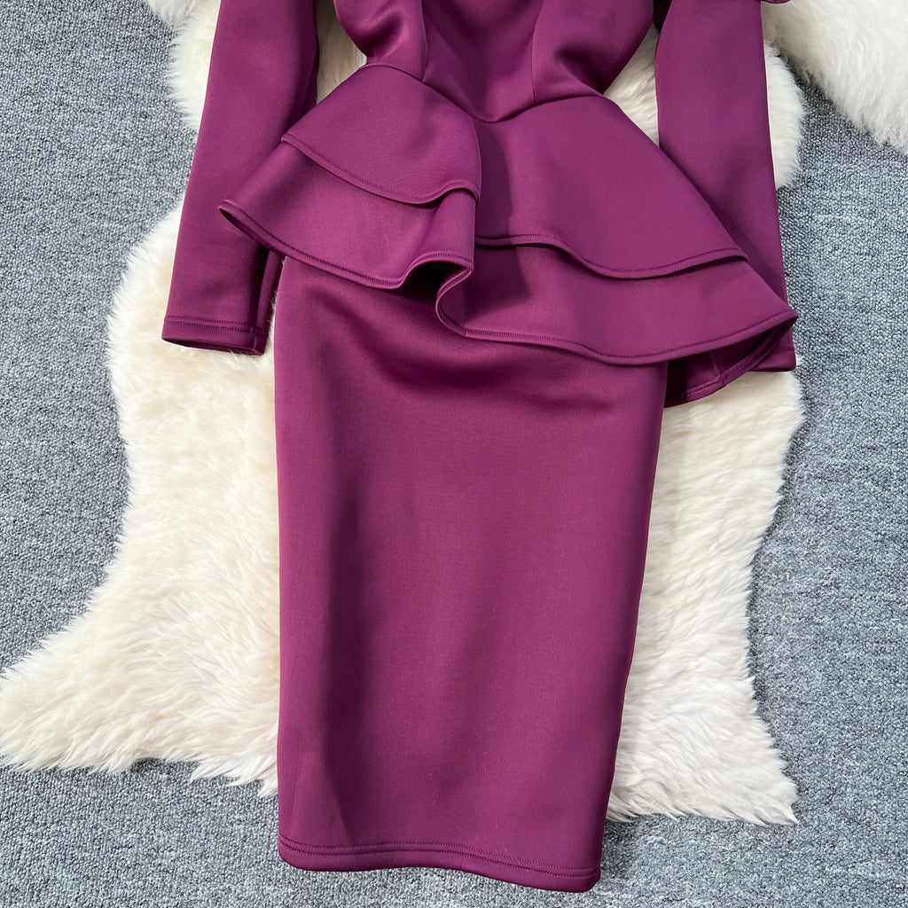 Plus Size Spring Elegant Slim Casual Midi Dress For Women Empire 3D Ruffled Lace Dress