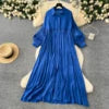 2025 Spring Vintage Slim Midi Dress For Women Lantern Sleeve Empire Shift Lace Dress