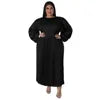 N7729 Best Selling Plus Size Womens Dresses Solid Color O-Neck Long Sleeve A-line Maxi Dress Ladies Pleated Dress