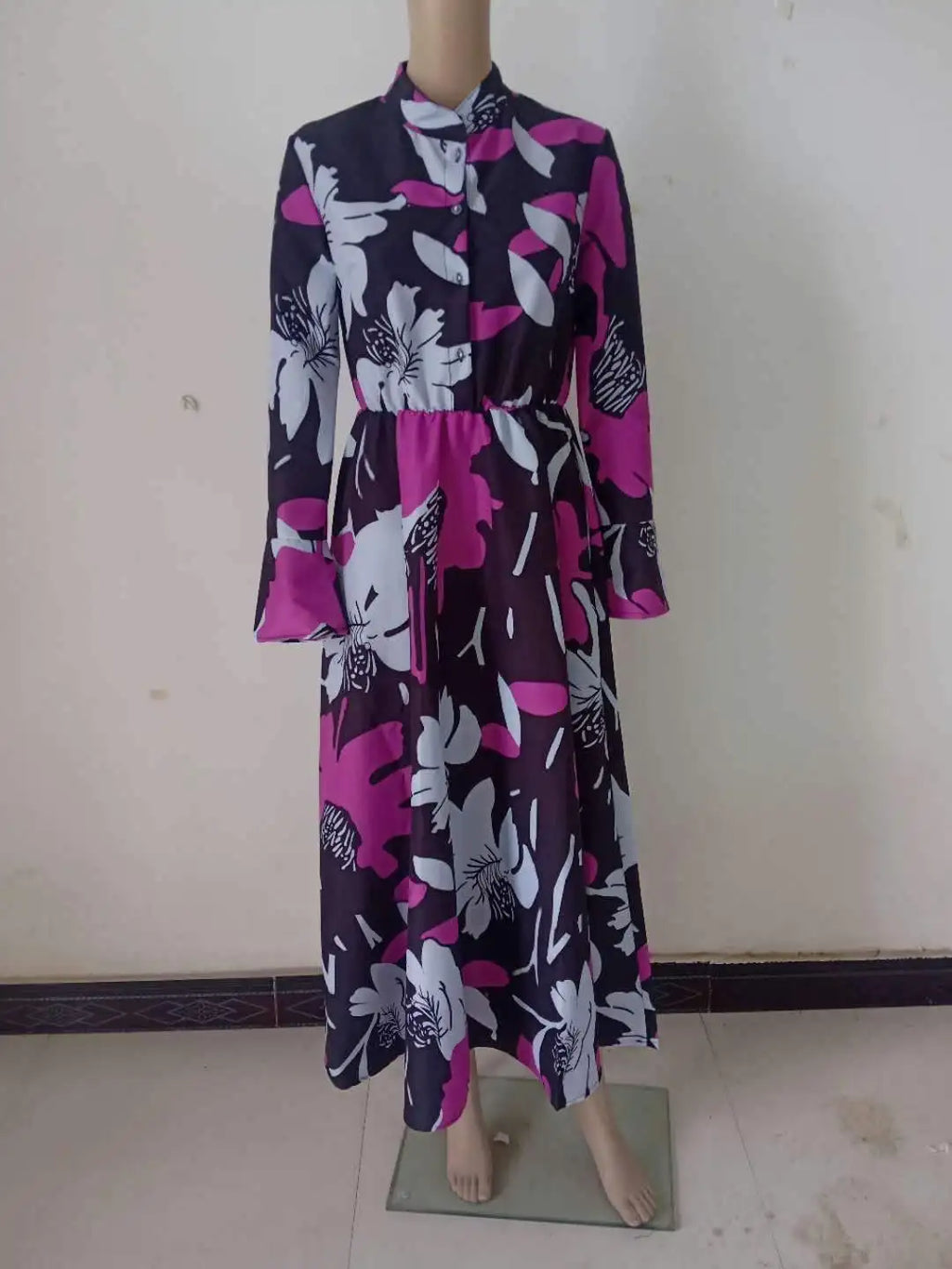 YQY2017 Trendy Summer Dresses Women Casual Long Sleeve A-line Floral Printed Maxi Dress Ladies Office Dresses for Women