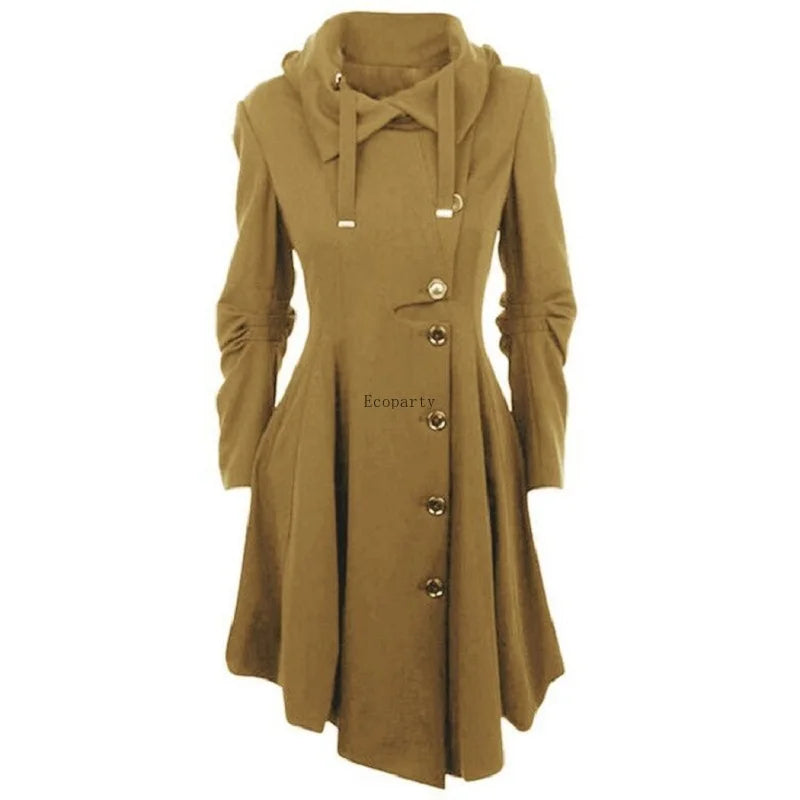 Plus Size S-7XL Fashion Women Tops Long Medieval Trench Coat Women Winter Black Gothic Coat Elegant Women Coat Vintage Female