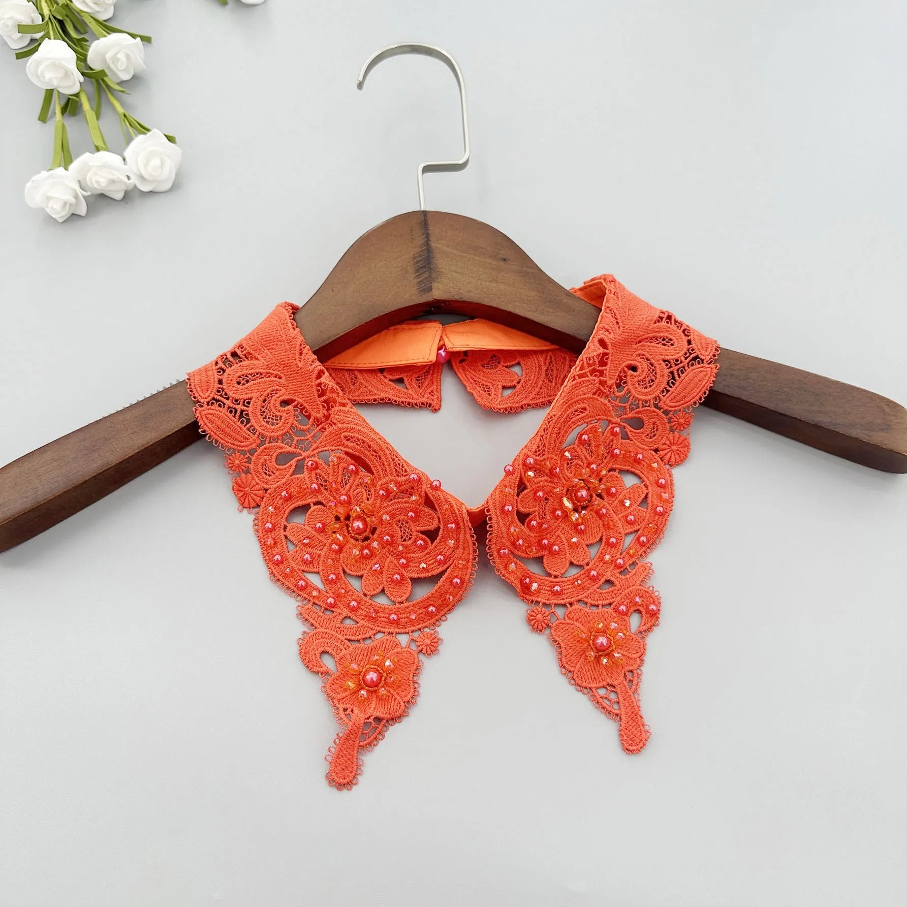 LHY Fashion Detachable Peter Pan Fake Collar for Women Choker Necklace Beaded Pearl Rhinestone Lace Applique Accessory