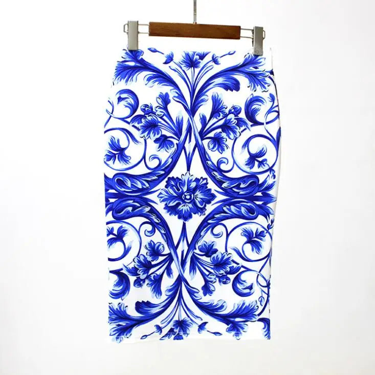 Fashion Midi Skirt For Women Flora Printed High Waist Pencil Skirt Female Causal Flower Bodycon Skirt With Slit