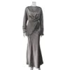 Enyami Fashion Women's 2 Pieces Satin Full Length Ladies Elegant Women Abaya Dubai O Neck Long Sleeve Maxi Skirt Set