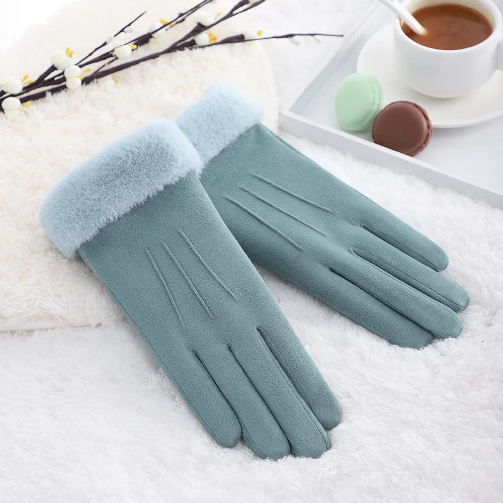 Fashionable Thicken Fleece Gloves Winter Warm Women Gloves