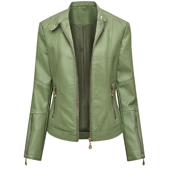 Faux Leather Zip-Up Plus Size Casual Jacket