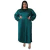 N7729 Best Selling Plus Size Womens Dresses Solid Color O-Neck Long Sleeve A-line Maxi Dress Ladies Pleated Dress