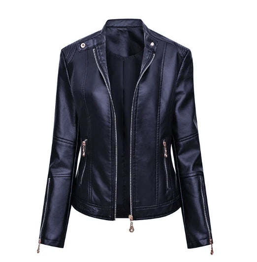 Faux Leather Zip-Up Plus Size Casual Jacket