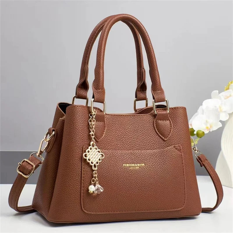 2025 New Designer Women's Preppy Style Tote Purse Ladies' Shoulder Bag Chain Decoration PU  Zipper Closure Portable Handbag
