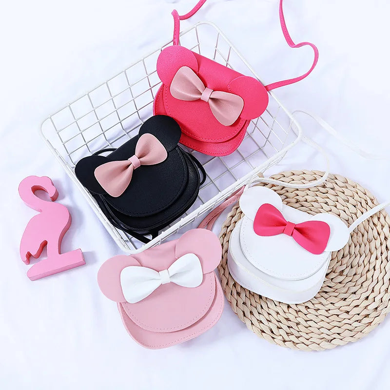 Amiqi YS17 New Children's Messenger Bag Mic Key Mouse Shape With Bow Cute Women's Shoulder Bag Purse
