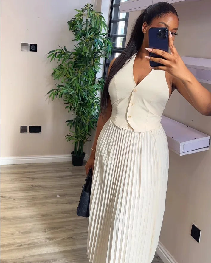 White Knit Top & Maxi Two-Piece Set