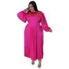 N7729 Best Selling Plus Size Womens Dresses Solid Color O-Neck Long Sleeve A-line Maxi Dress Ladies Pleated Dress