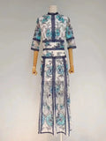 A6041 Women Vintage Pattern Lace Slit Embroidery Plus Size Women Sexy Maxi Dress