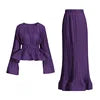 OUDINA Fashion Casual Solid Splicing Ruffled Pleats Skirt Set Elegant Women Two Piece Set Simple Women's Sets