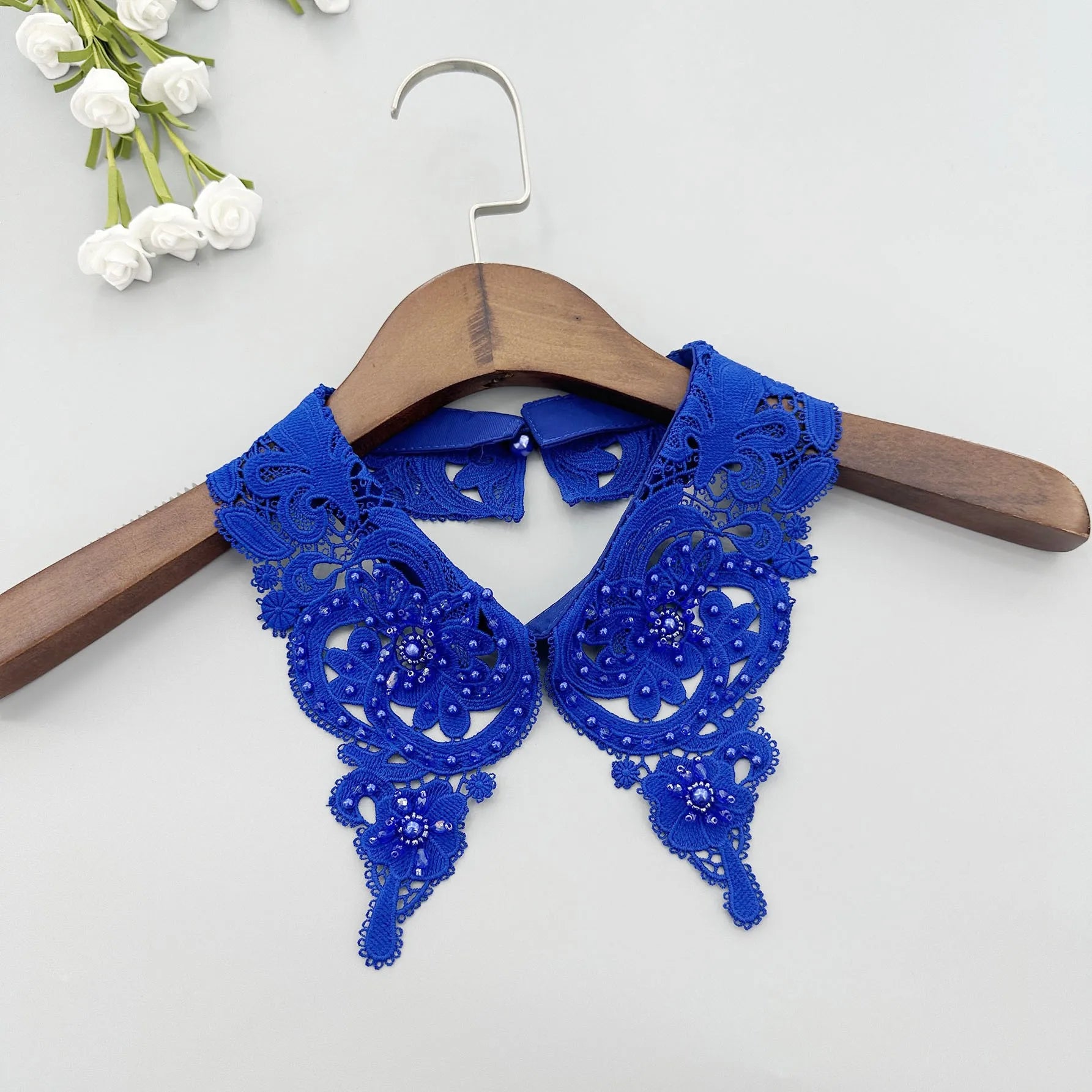 LHY Fashion Detachable Peter Pan Fake Collar for Women Choker Necklace Beaded Pearl Rhinestone Lace Applique Accessory