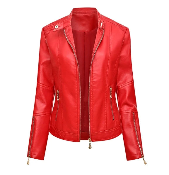Faux Leather Zip-Up Plus Size Casual Jacket