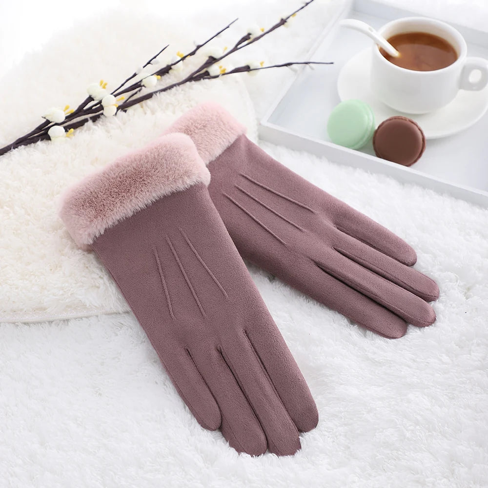 Fashionable Thicken Fleece Gloves Winter Warm Women Gloves
